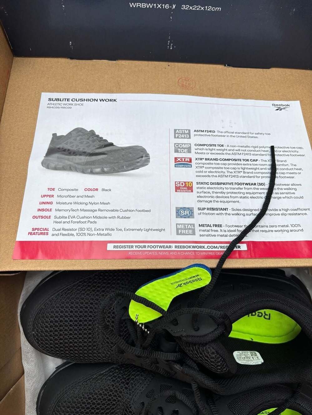 Reebok Sublite Cushion Work RB4039 Composite Toe Athletic Shoes Men’s Size 9 - Picture 2 of 11